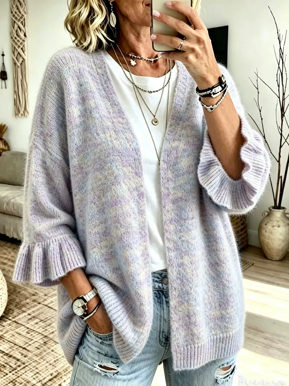 Full Size Ruffle Sleeve Open-Front Cardigan Plus Size - Multicolor - View 3