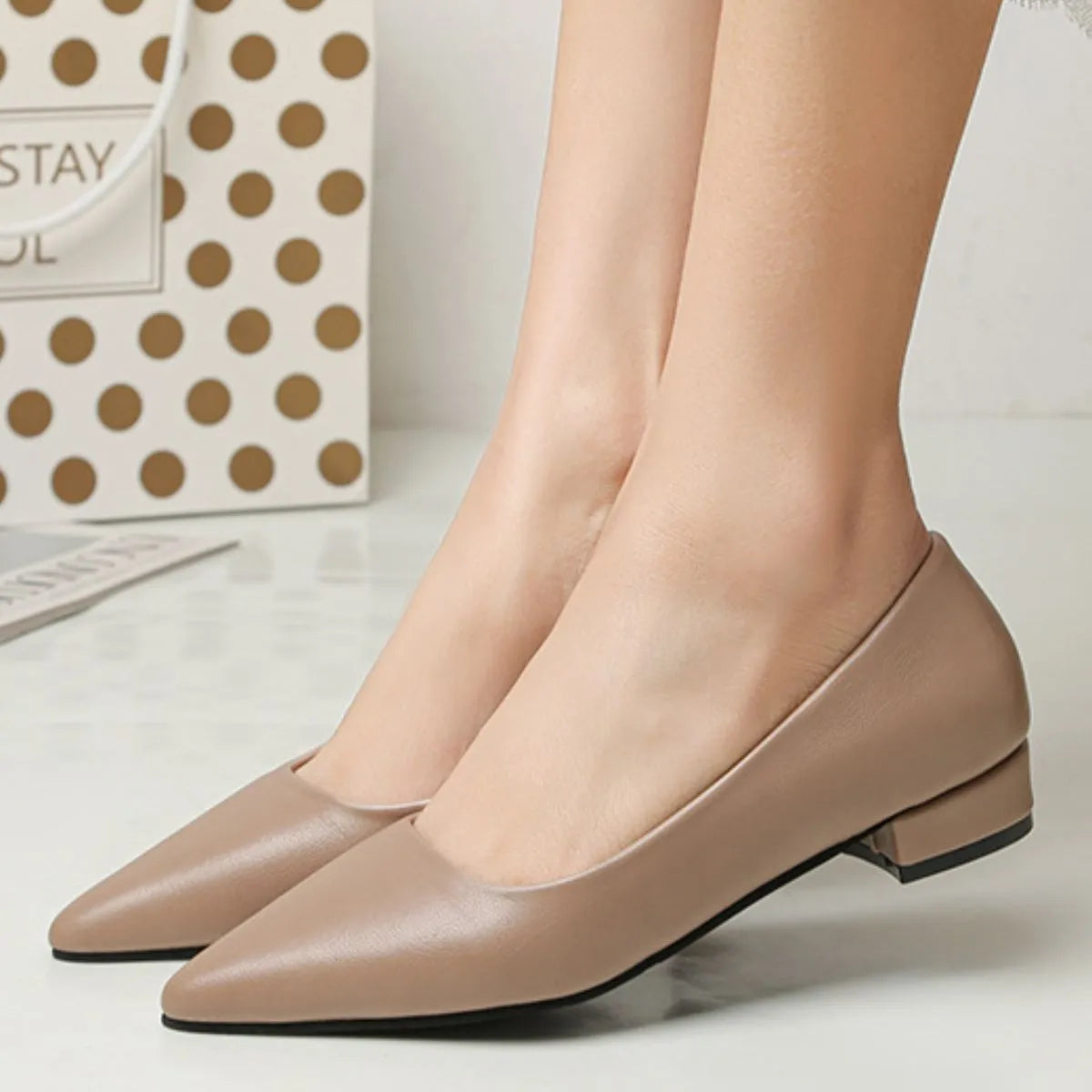 Pointed Toe Low Heel Pump - Apricot - View 3