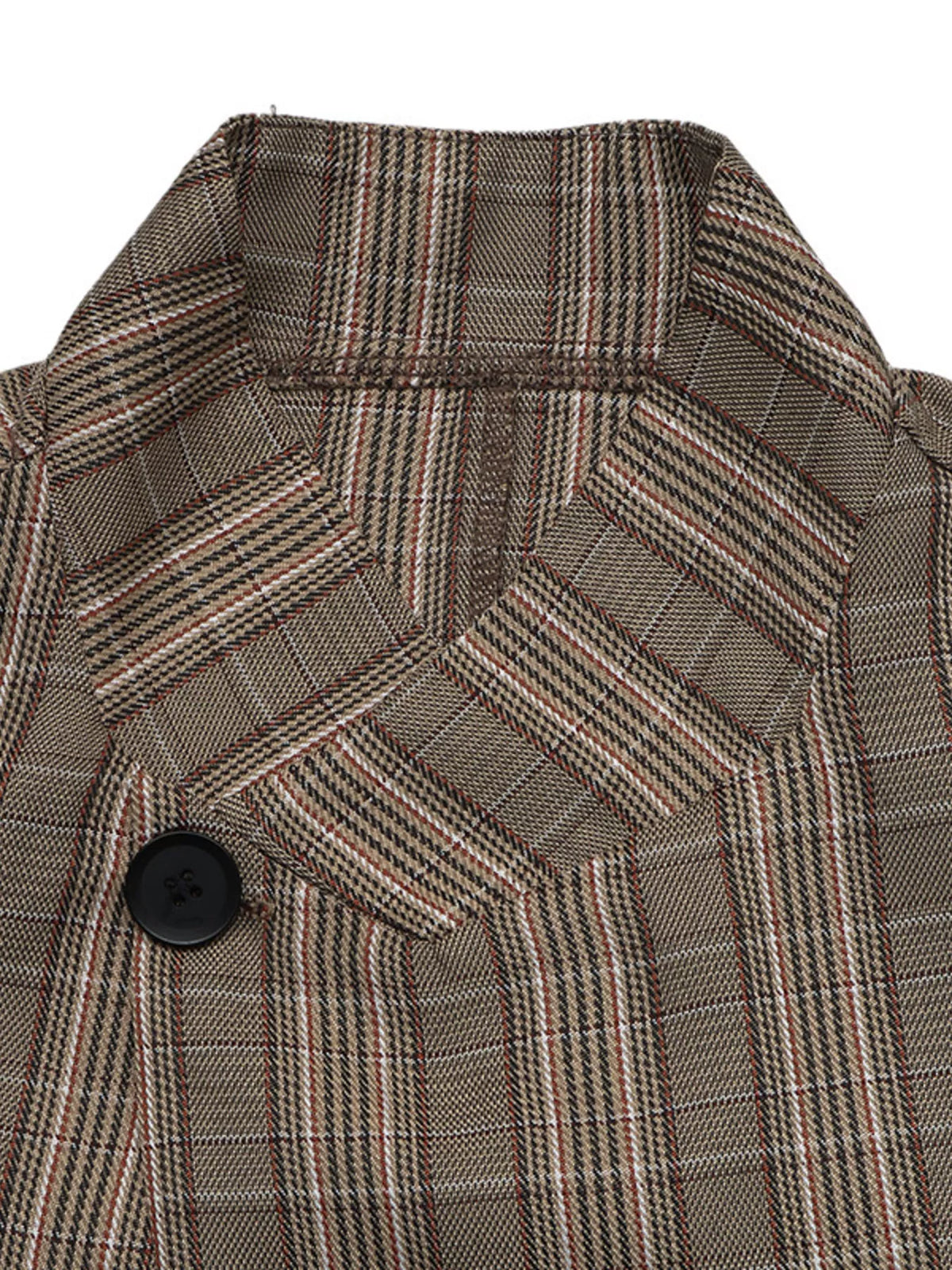 Plaid Single-Button Blazer - Mocha - View 7