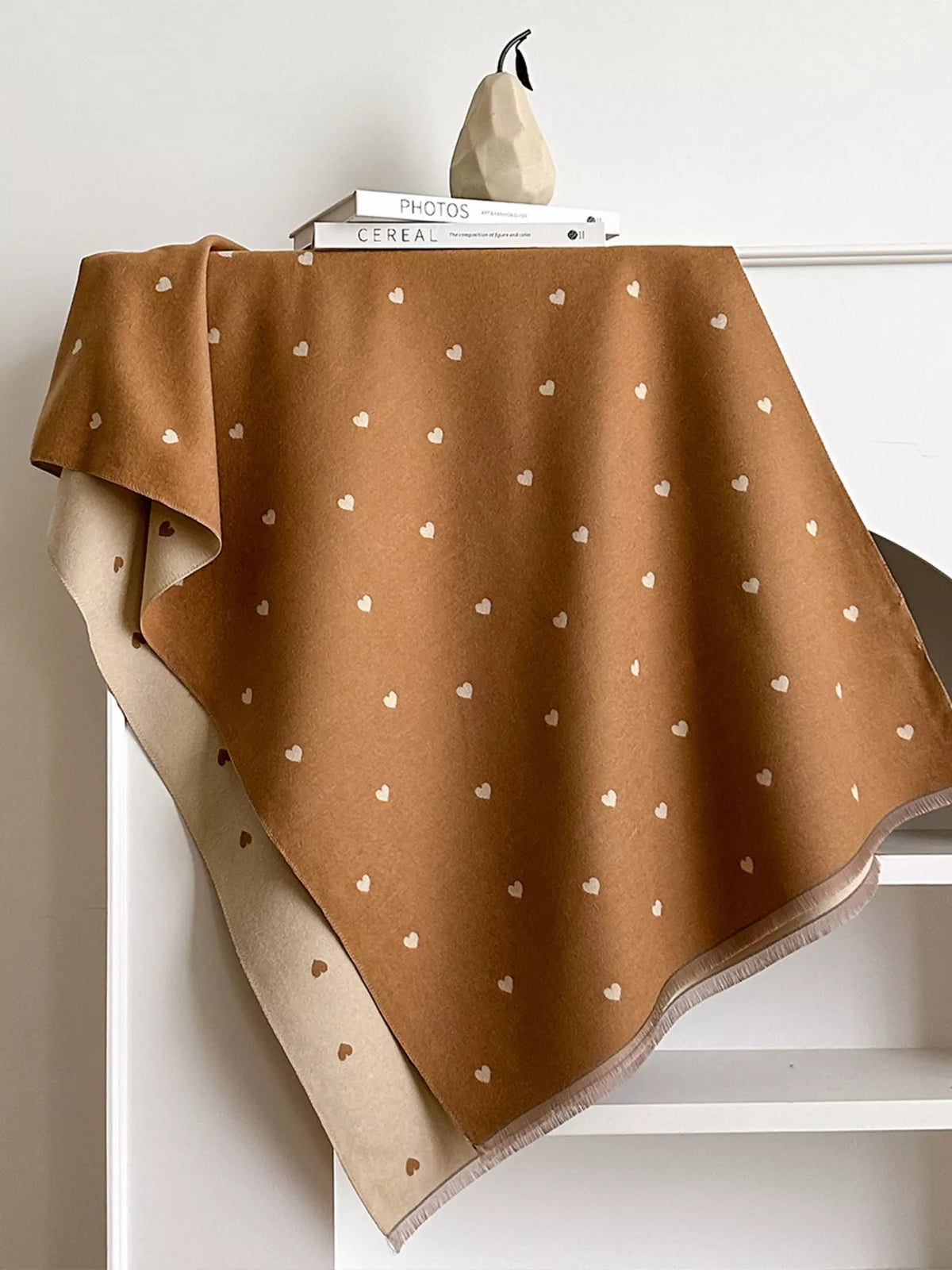 Heart Raw Hem Scarf - Khaki - View 13