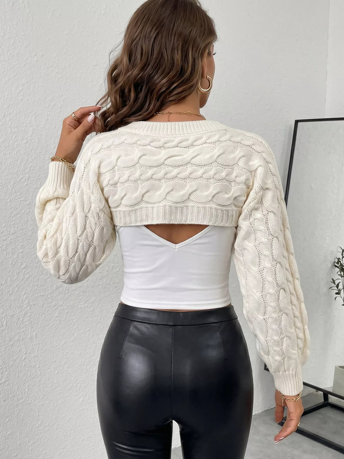 Floral Applique Cable Knit Cover Up - White - View 4