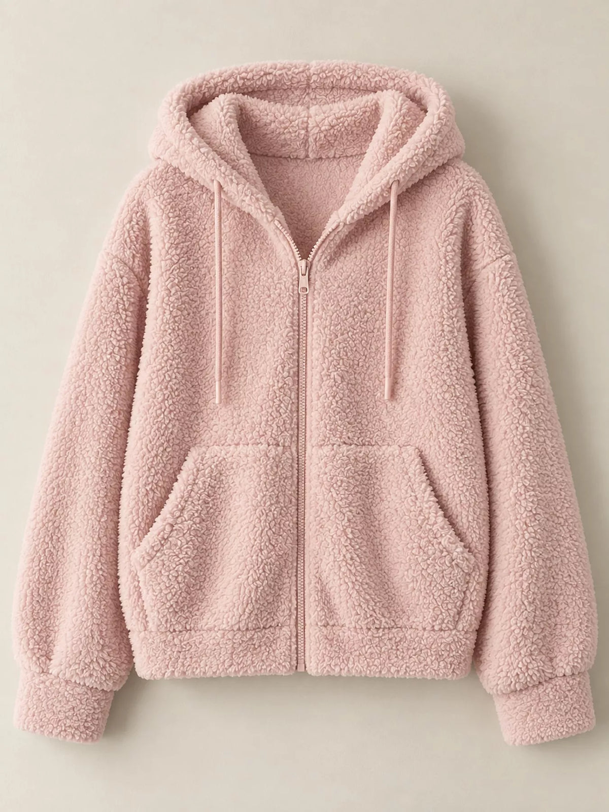 Oversized Sherpa Zip-Up Hoodie - Pink - View 13