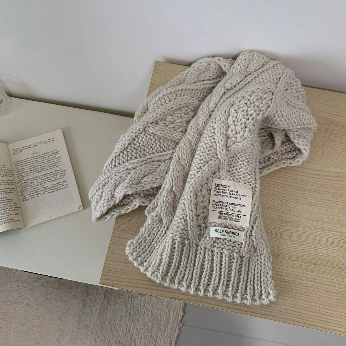 Chunky Cable Knit Scarf - Beige - View 8