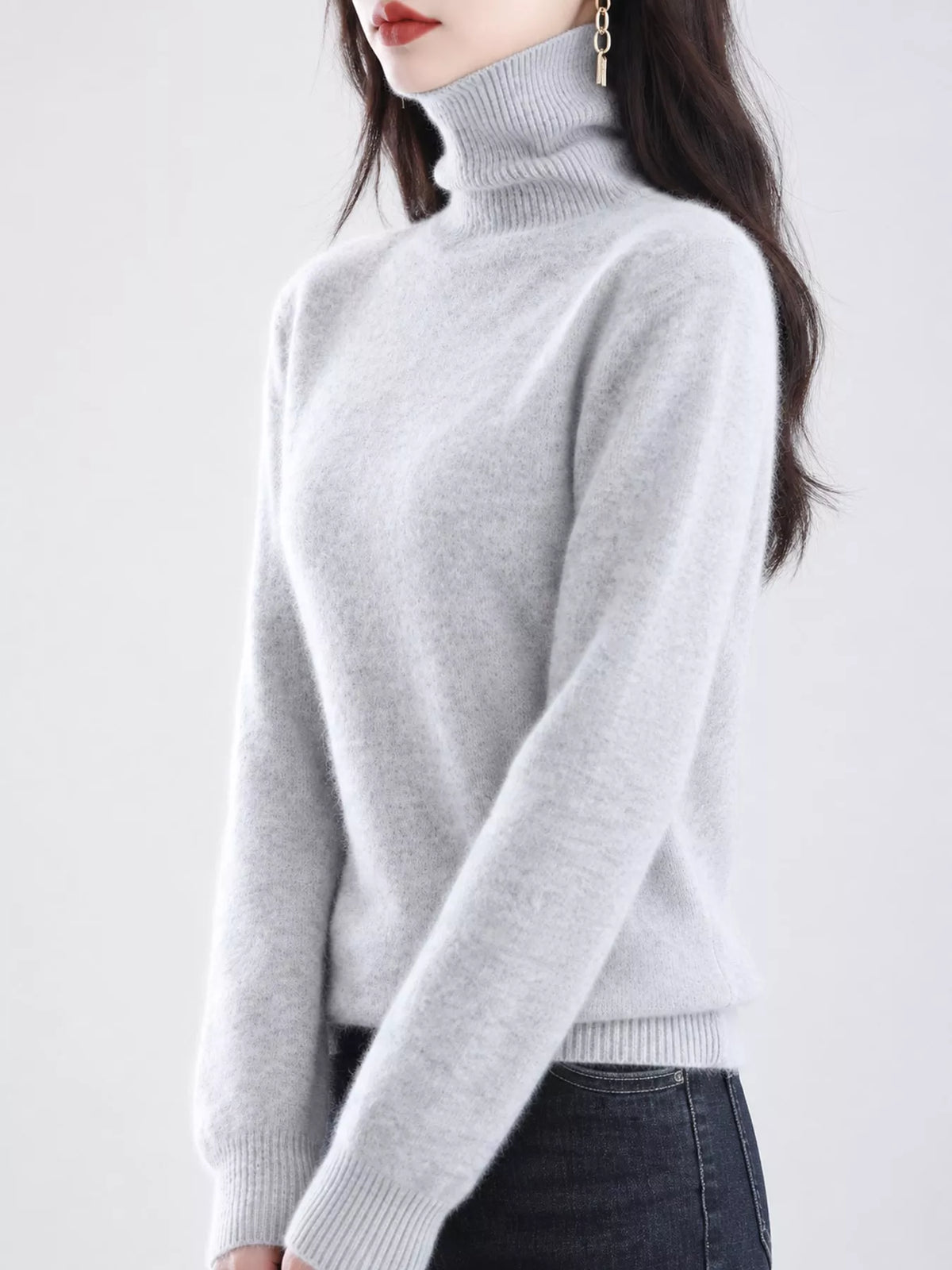 Full Size Turtleneck Long Sleeve Sweater Plus Size - Light Gray - View 12