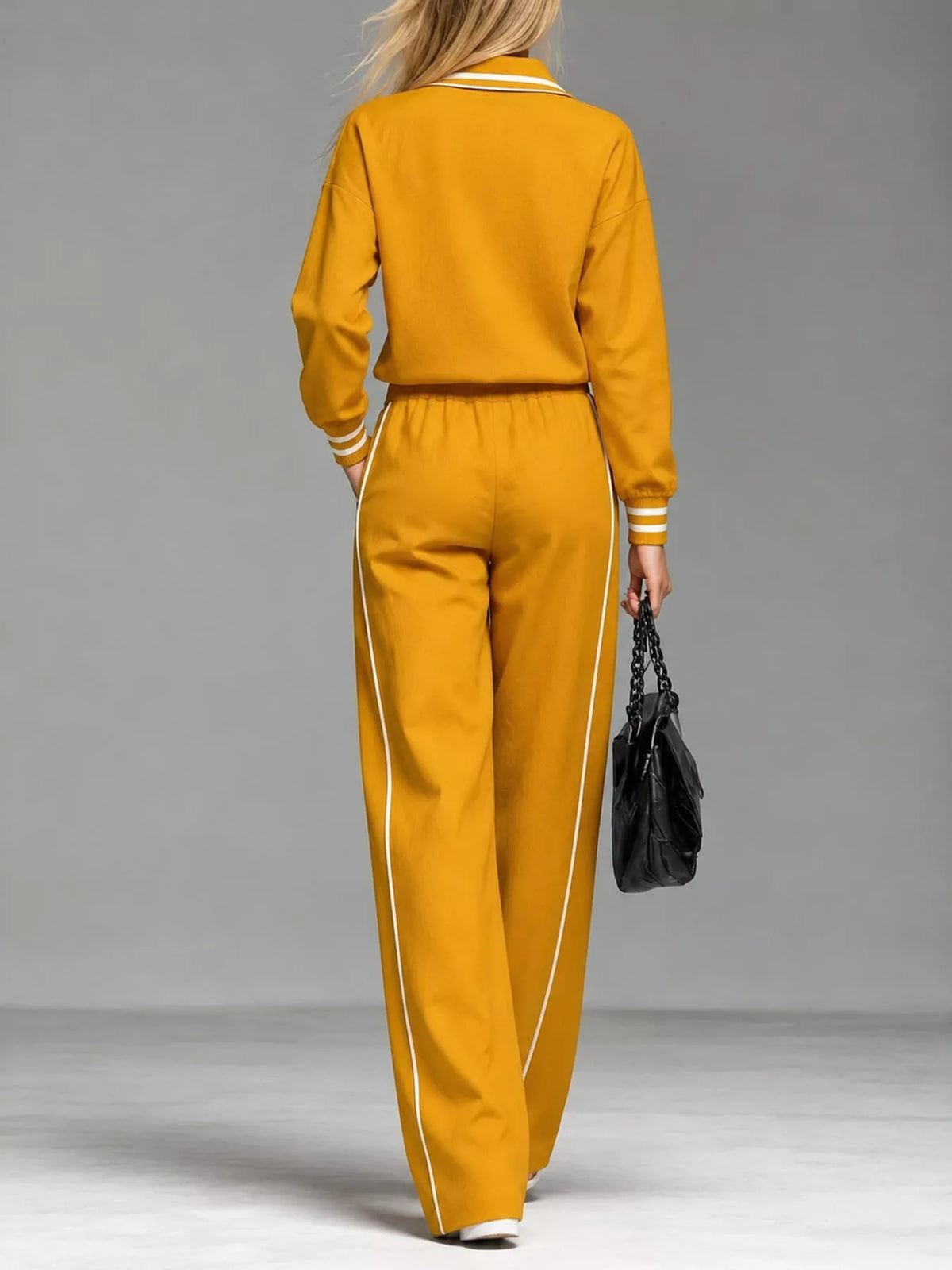 Striped Half Zip Top and Pants Set - Tangerine - View 1