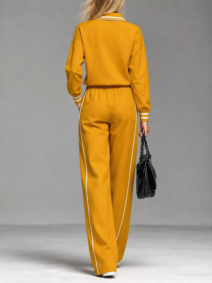 Striped Half Zip Top and Pants Set - Tangerine - View 1