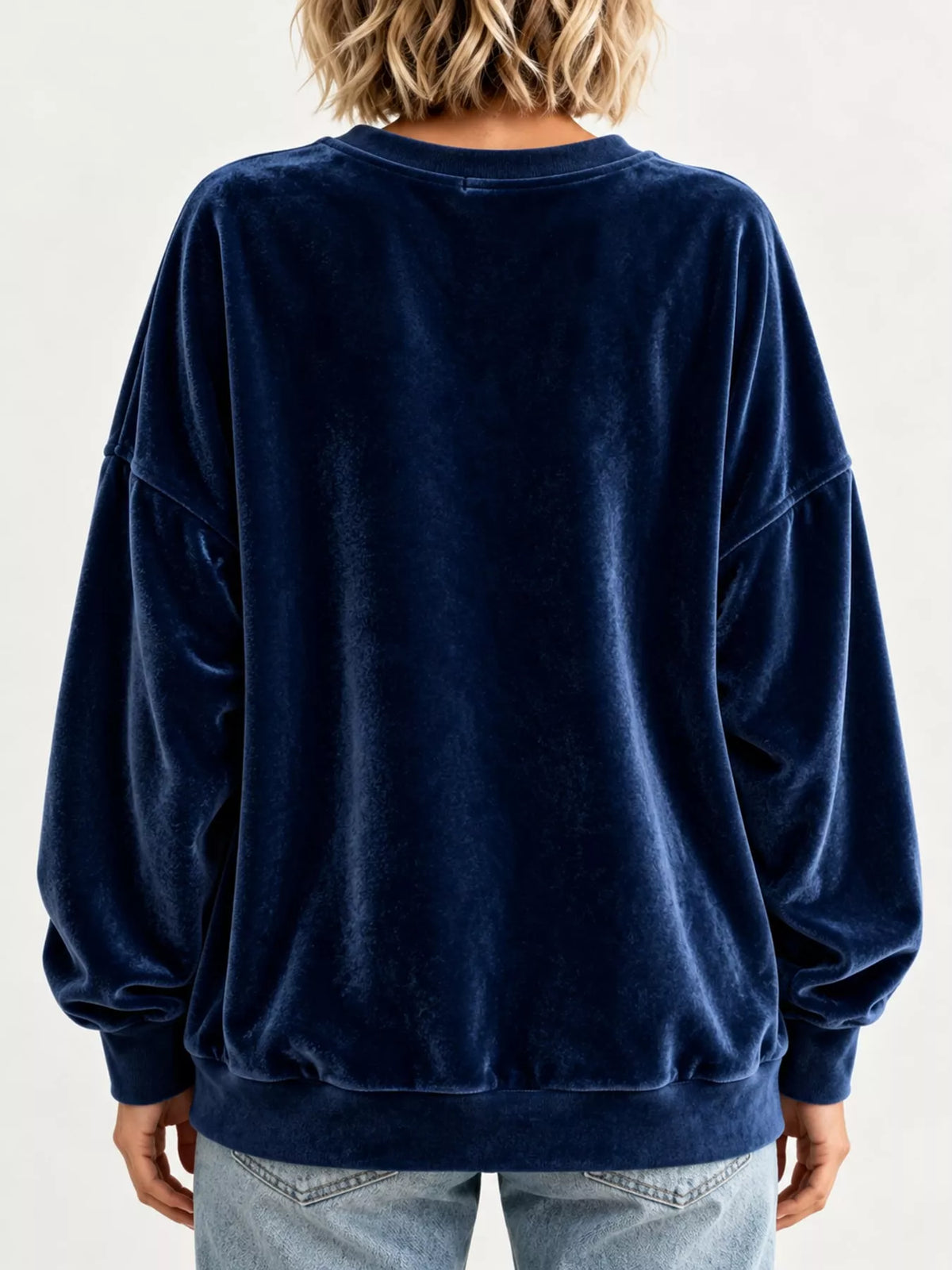 Full Size Crew Neck Drop Shoulder Sweatshirt Plus Size - Navy Blue - View 9