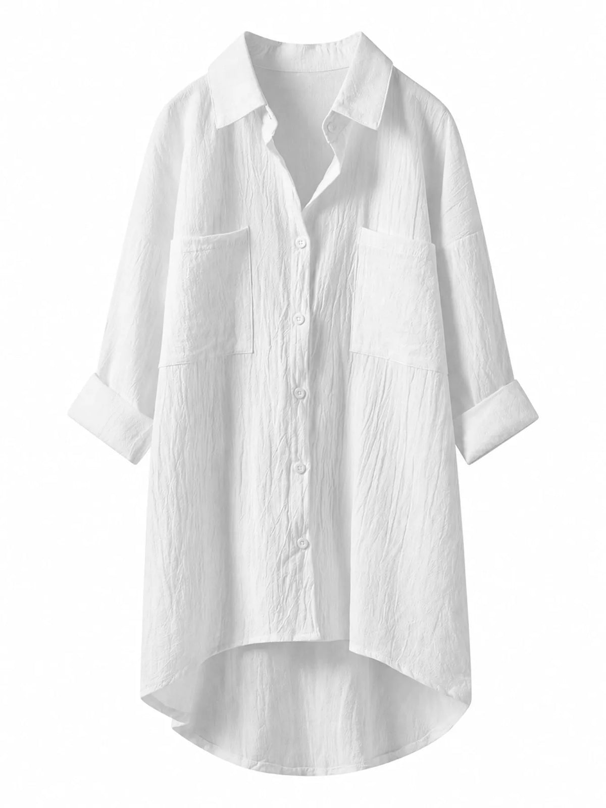 Full Size Casual Button-Down Shirt with Dual Chest Pockets Plus Size - White - View 33