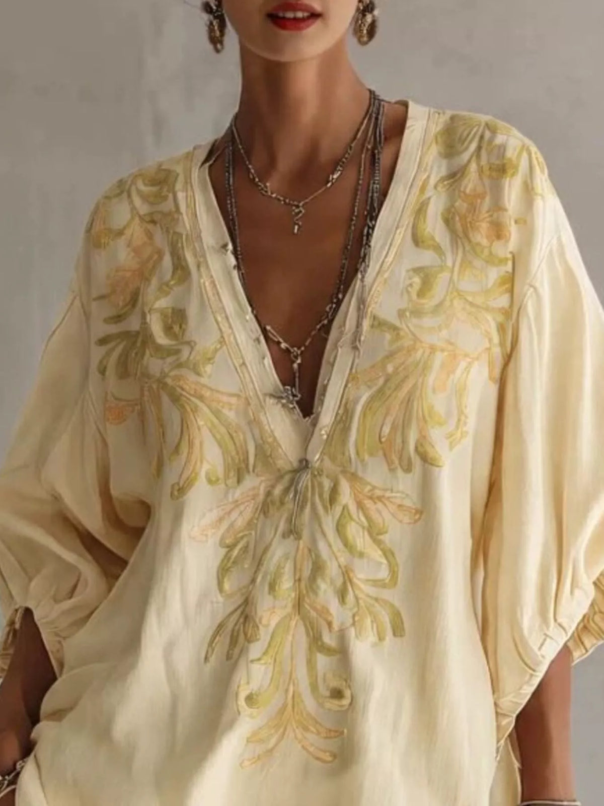 Full Size Embroidered V-Neck Mini Dress Plus Size - Pastel Yellow - View 2