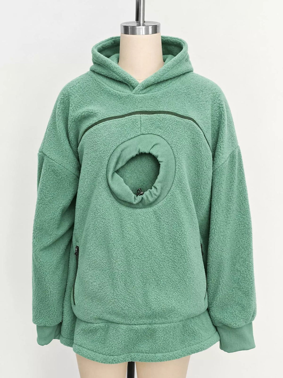 Full Size Fleece Pet-Carrying Hoodie with Cat Pouch Plus Size - Cyan - View 17