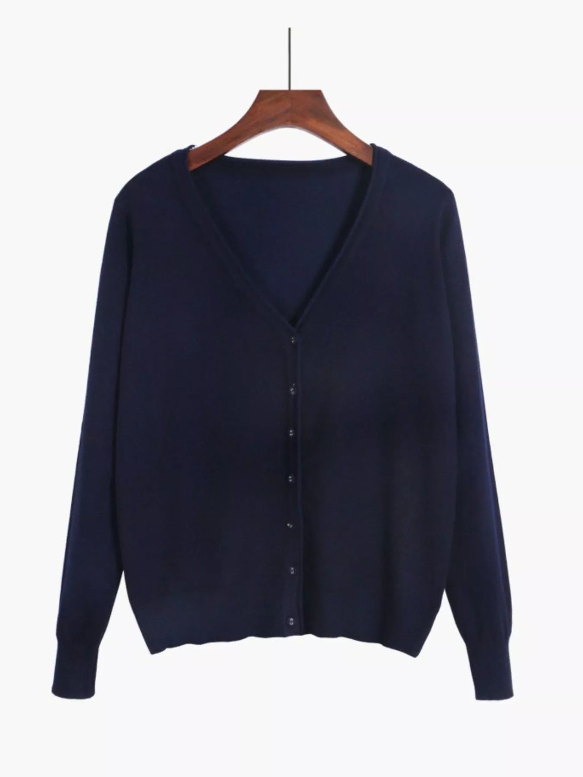 Classic V-Neck Button-Down Knit Cardigan - Navy - View 30
