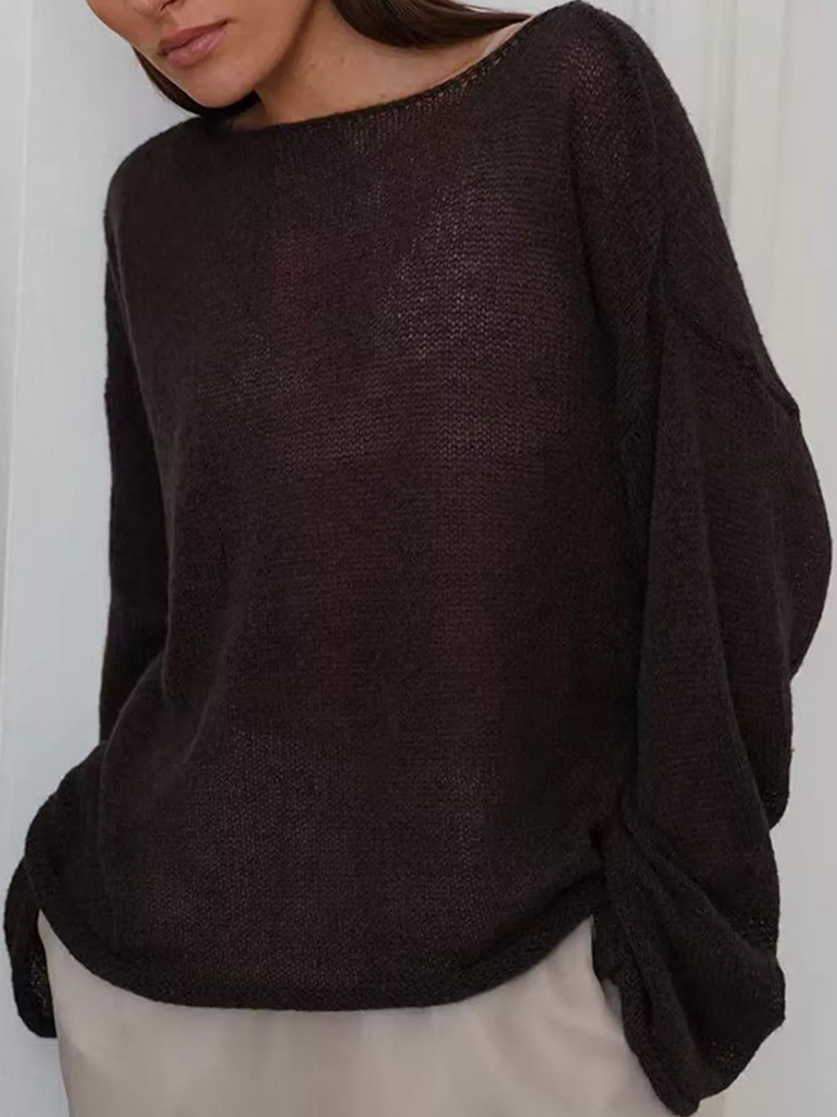 Full Size Sheer Lightweight Knit Top Plus Size - Coffee - View 19