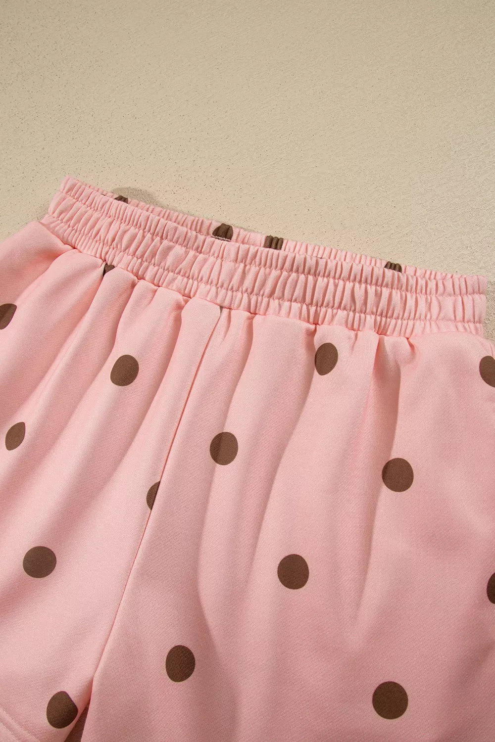 Polka Dot Long Sleeve Sweatshirt and Shorts Lounge Set - Pale Blush - View 8