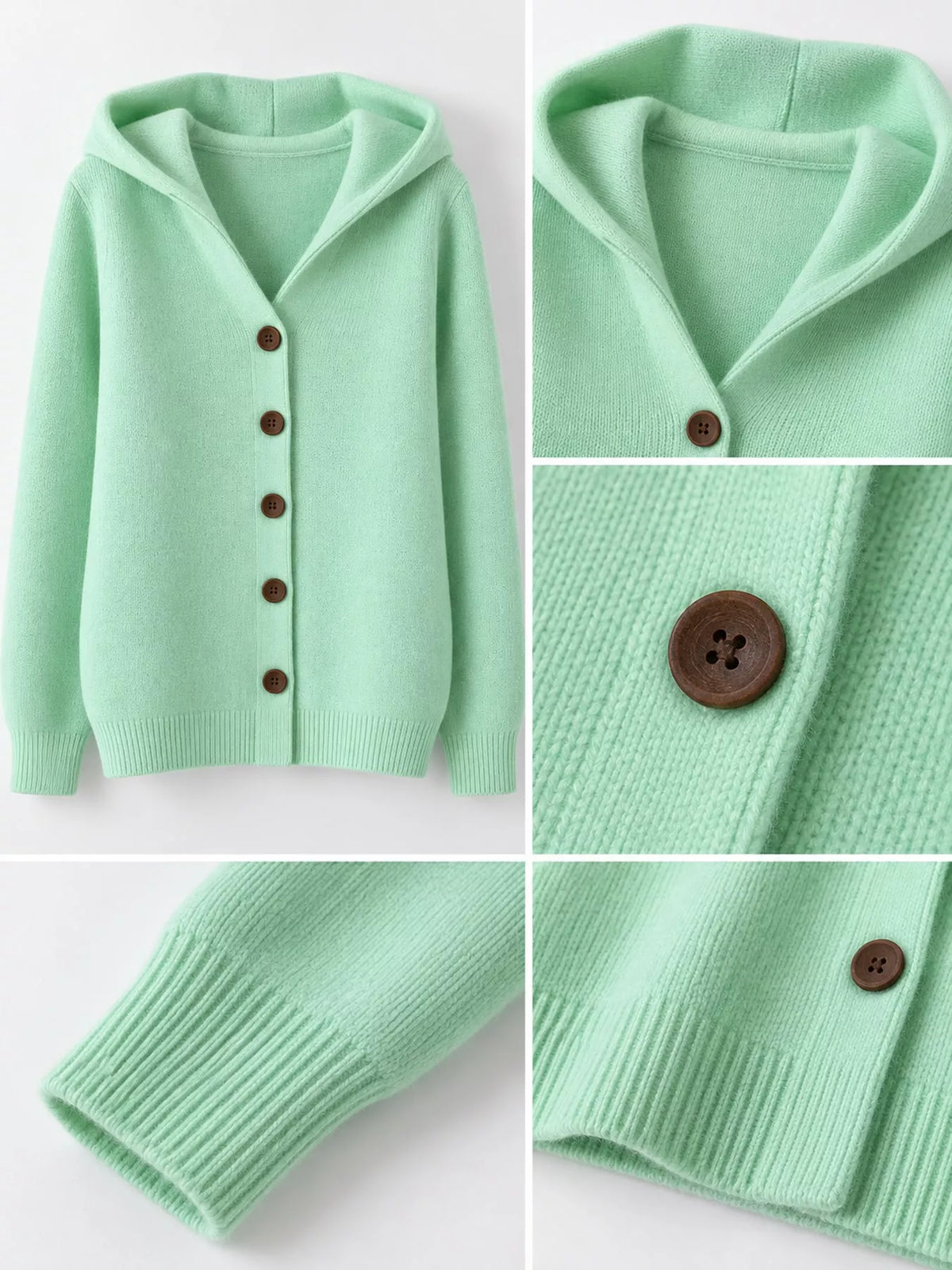 Full Size Hooded Button-Down Knit Cardigan Plus Size - Gum Leaf - View 5