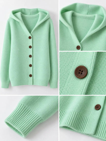 Full Size Hooded Button-Down Knit Cardigan Plus Size - Gum Leaf - View 5