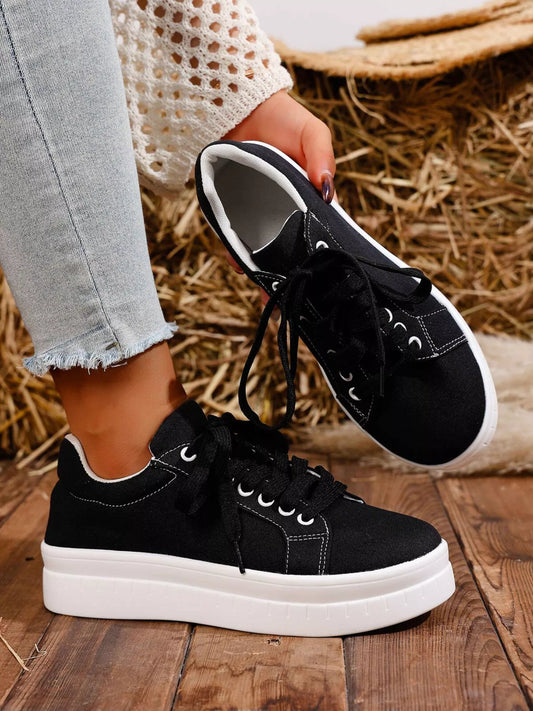 Lace Up Platform Sneakers - Black - View 2