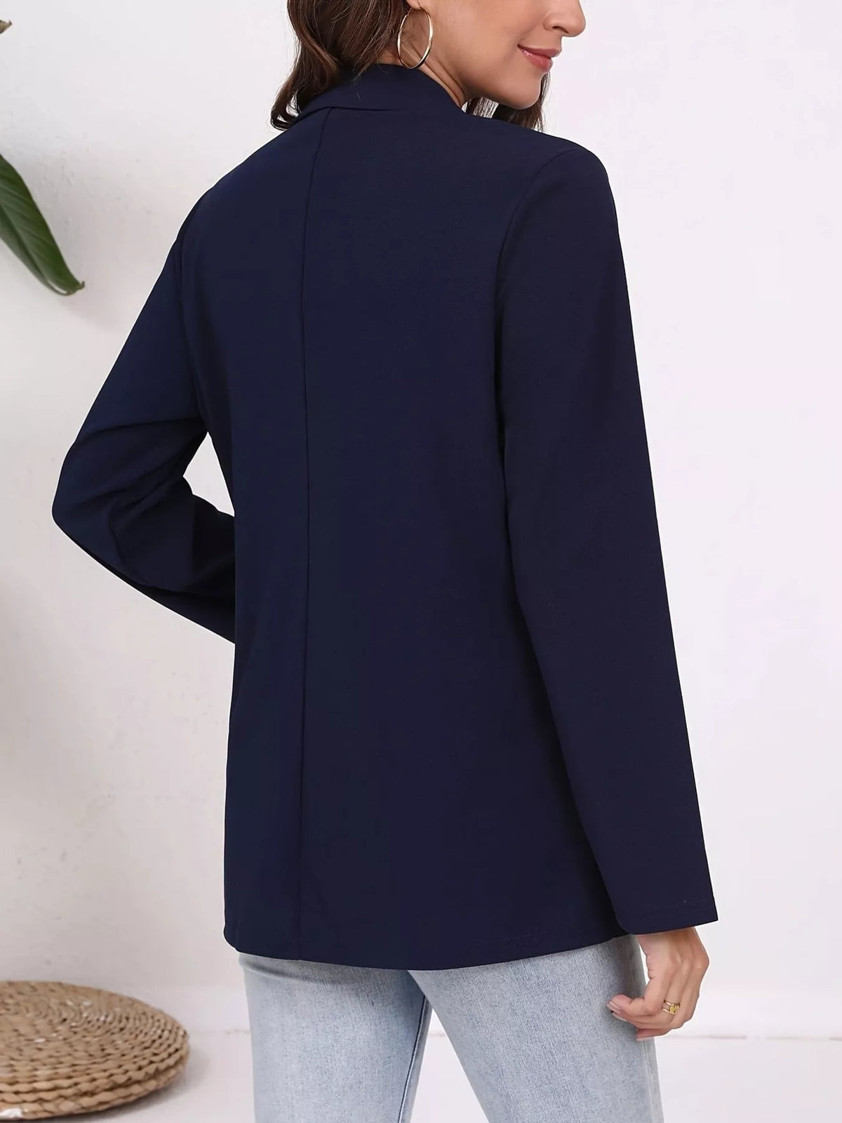 Plus Size Lapel Collar Single-Button Blazer - Navy Blue - View 9
