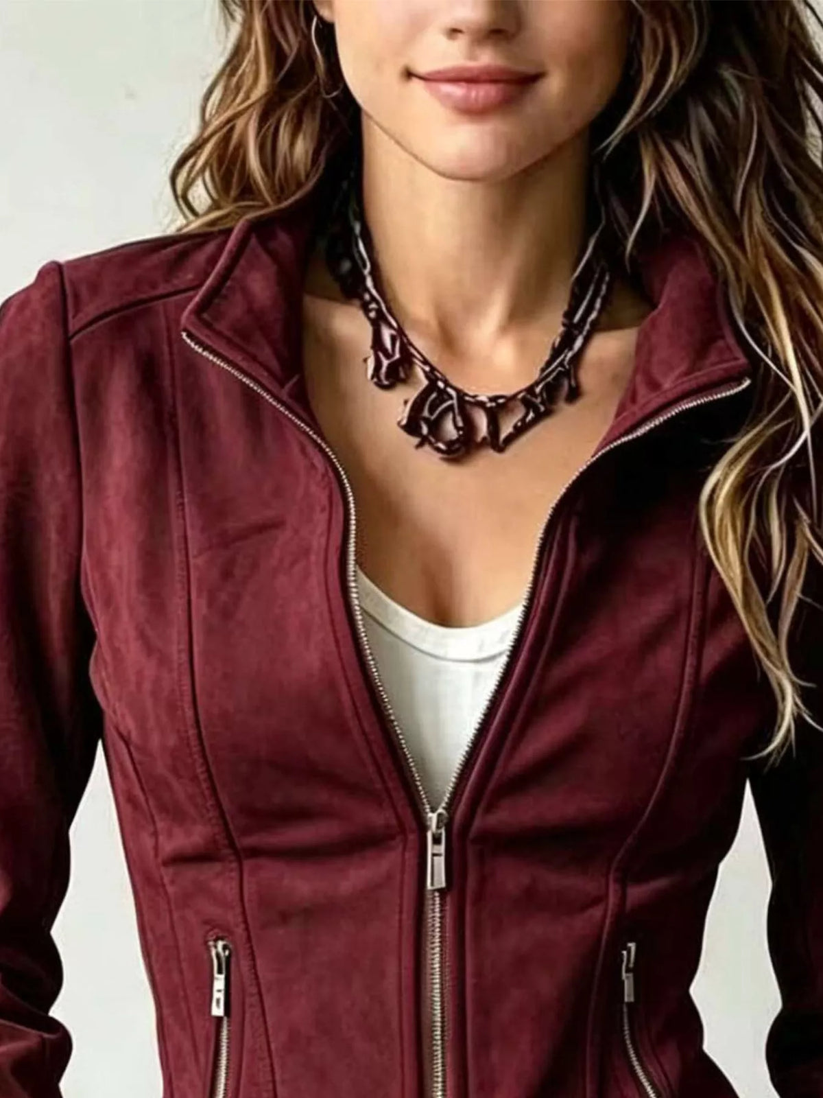 Slim-Fit Zip-Up Jacket - Burgundy - View 2