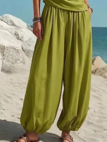Full Size One-Shoulder Sleeveless Top and Harem Pants Set Plus Size - Green - View 3