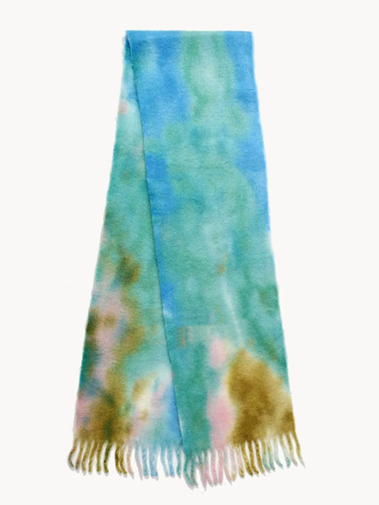 Fringe Tie-Dye Polyester Scarf - Pastel  Blue - View 2