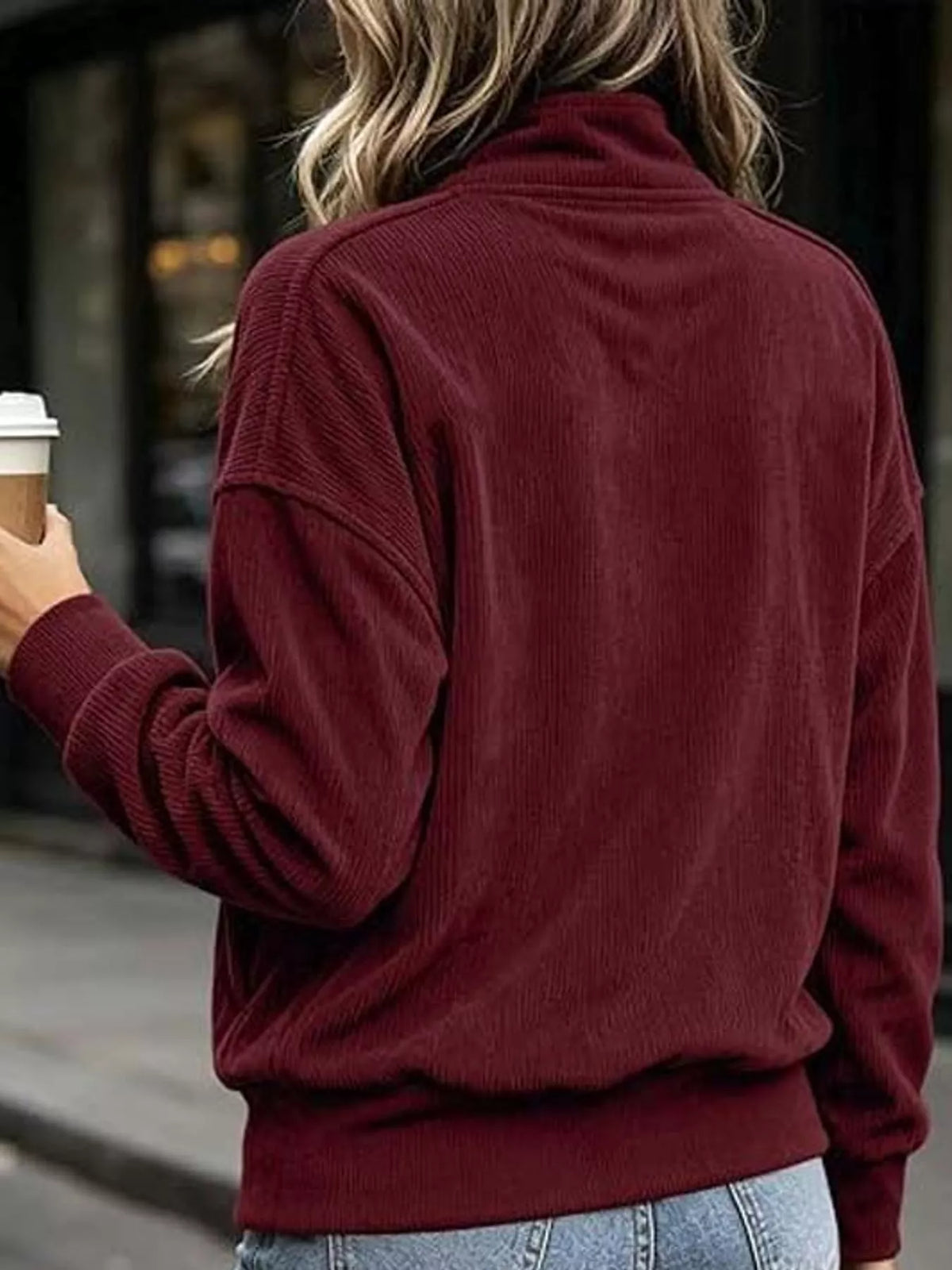 Full Size Quarter-Snap Sweatshirt with Kangaroo Pocket Plus Size - Wine Red - View 10