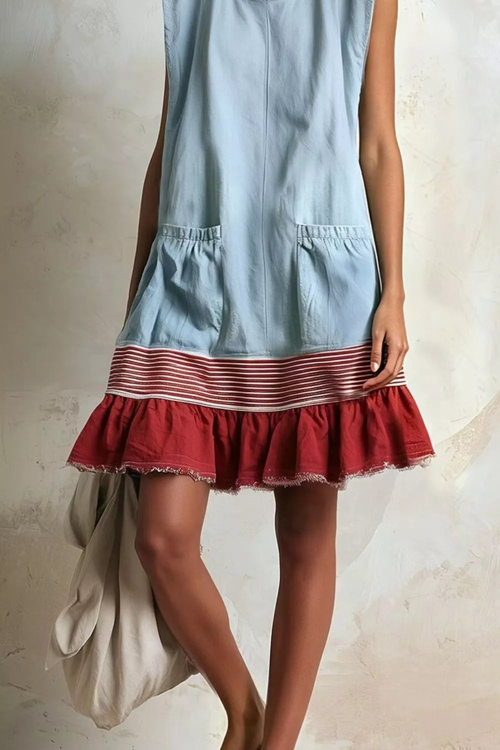 Full Size Ruffled Hem Sleeveless Mini Dress Plus Size - Light Blue - View 3