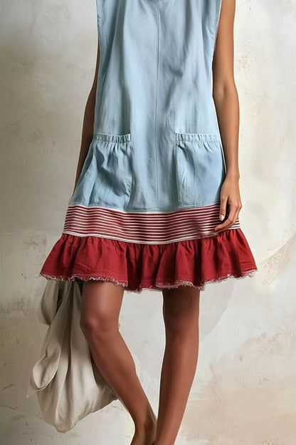Full Size Ruffled Hem Sleeveless Mini Dress Plus Size - Light Blue - View 3