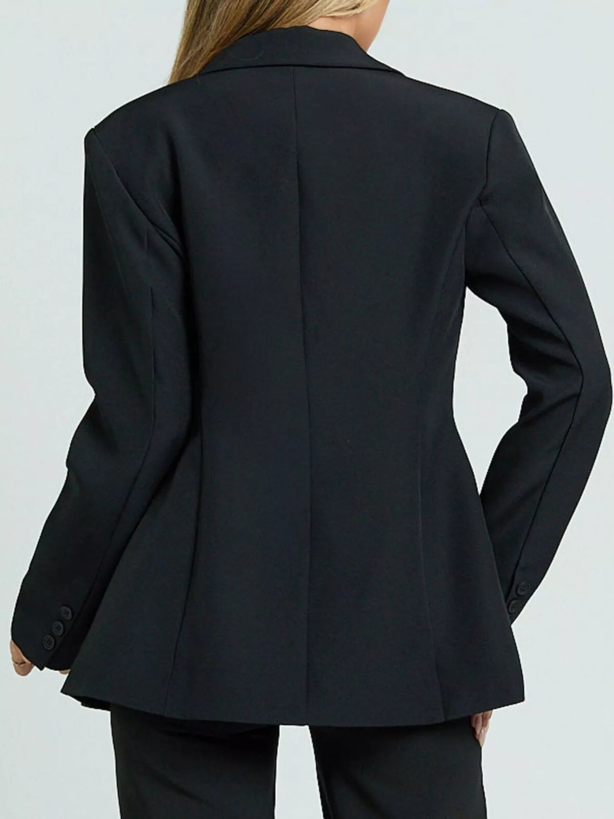 Lapel Collar One Button Blazer - Black - View 9