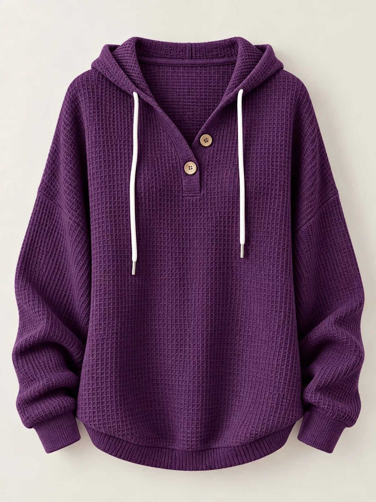 Full Size Waffle Knit Button Detail Hoodie Plus Size - Purple - View 43