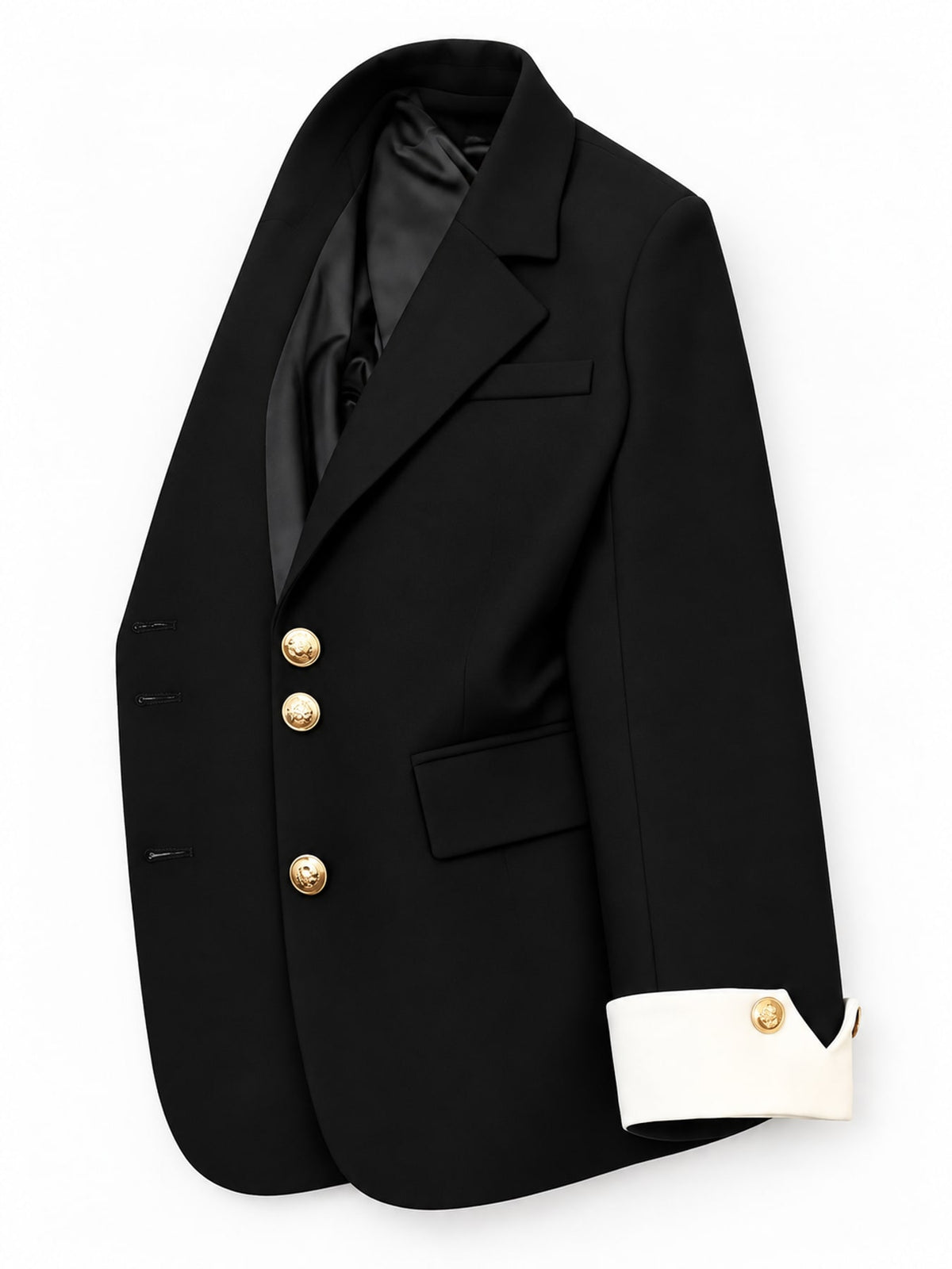 Full Size Single-Breasted Blazer with Gold Button Accents Plus Size - Black - View 25