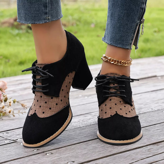 Lace Up Block Heels Boots - Black - View 2