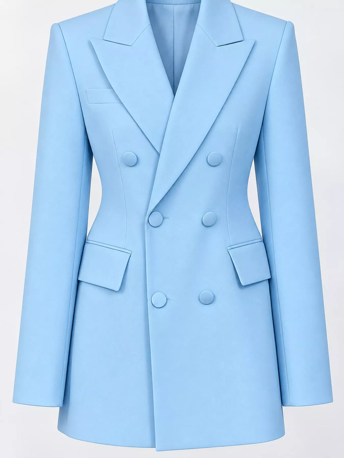 Full Size Double-Breasted Slim-Fit Blazer Plus Size - Sky Blue - View 32