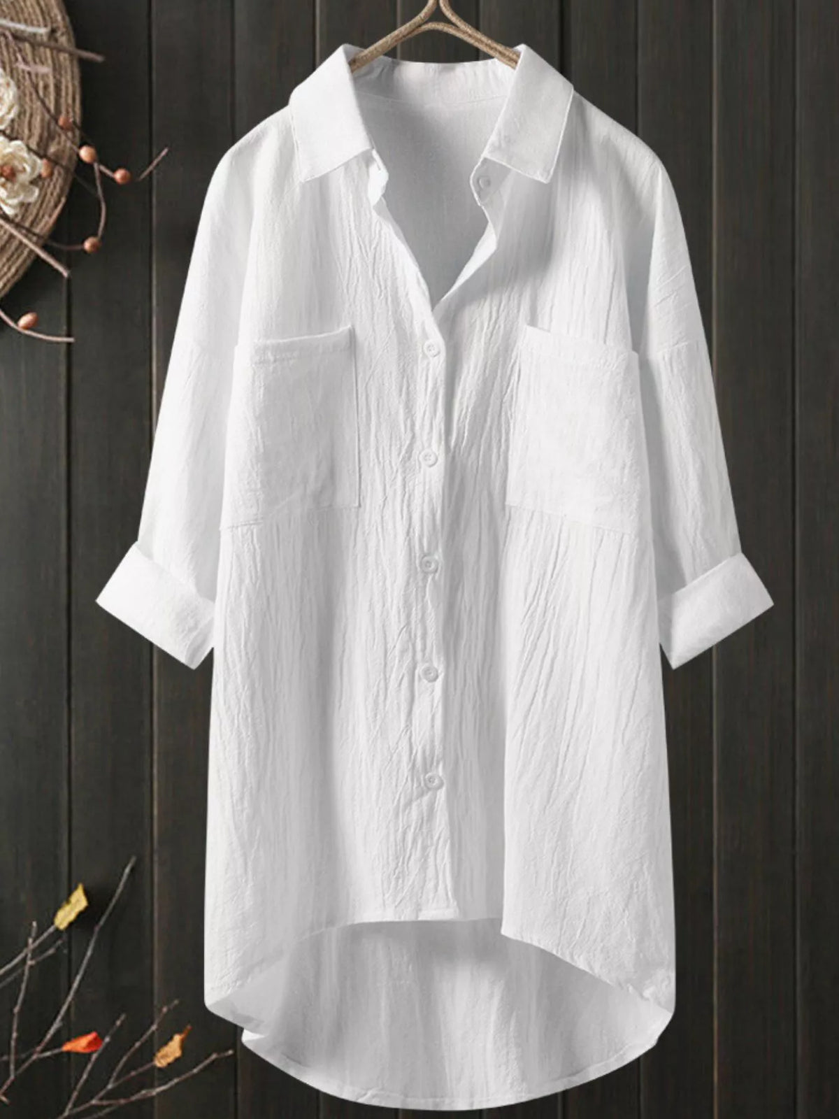 Full Size Casual Button-Down Shirt with Dual Chest Pockets Plus Size - White - View 2