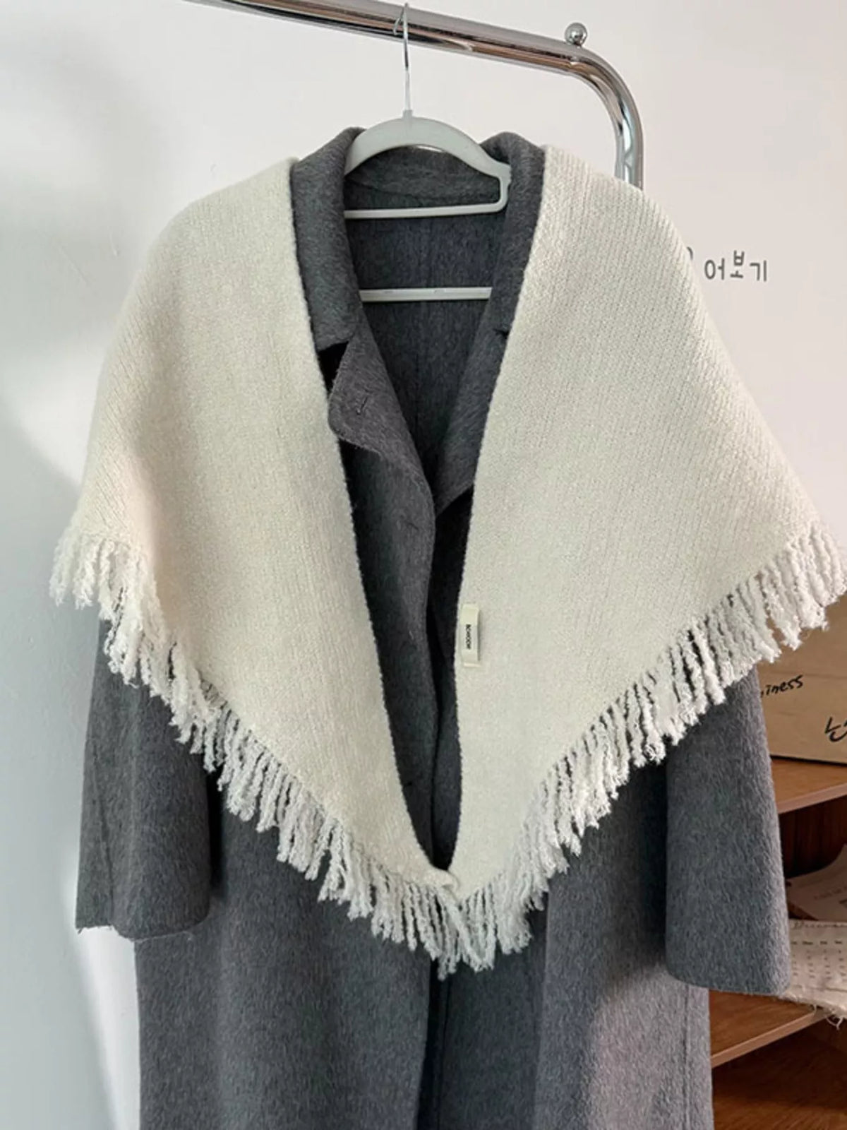 Fringe Trim Knit Scarf - Off-white - View 6