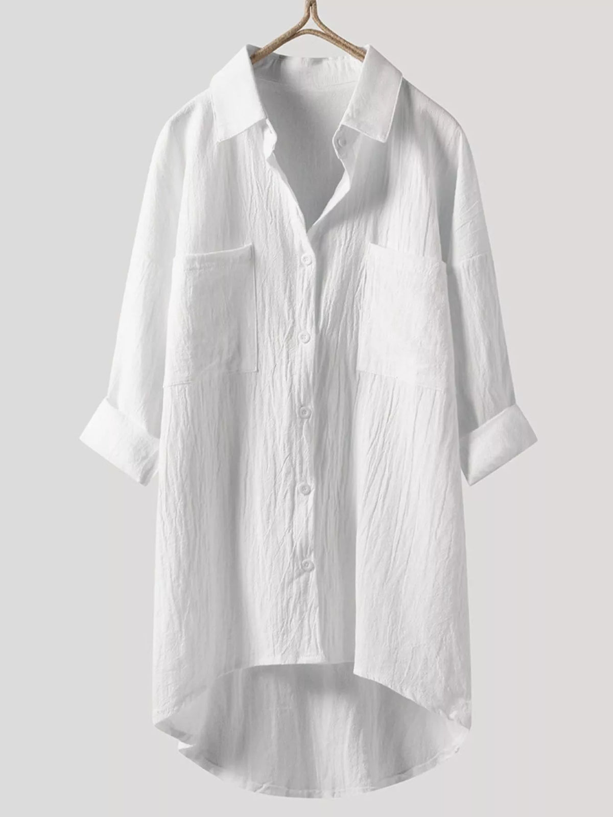 Full Size Casual Button-Down Shirt with Dual Chest Pockets Plus Size - White - View 1