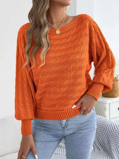 Cable Knit Boat Neck Sweater - Camel - View 9
