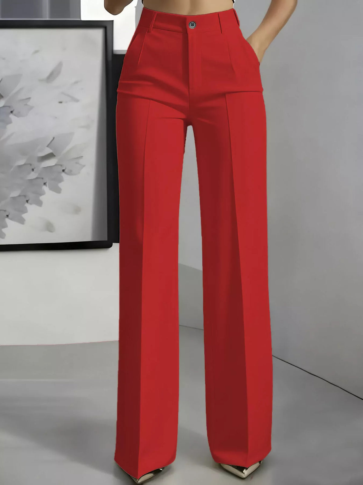 Full Size High-Waisted Wide-Leg Pants Plus Size - Red - View 1