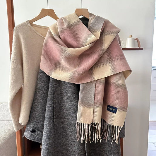 Plaid Fringe Scarf - Pink - View 2