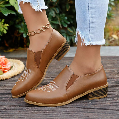 Point Toe Block Heels Loafers - Brown - View 3