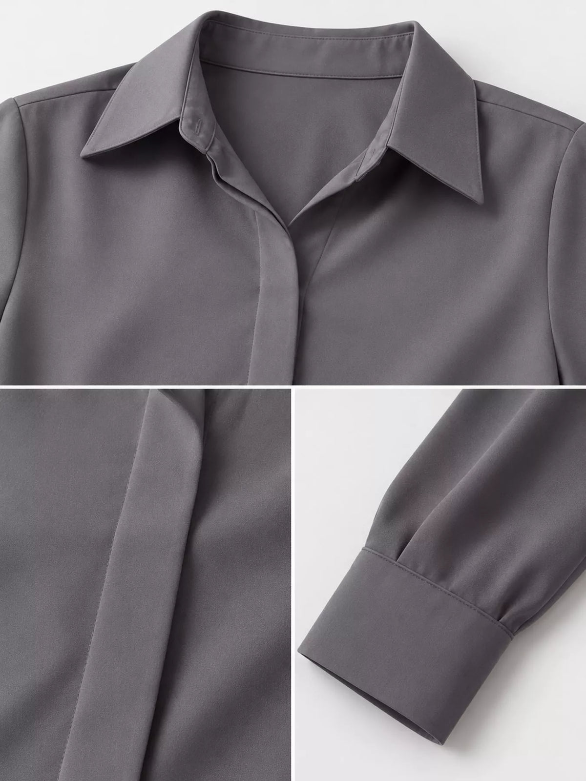Button Up Long-Sleeve Shirt - Gray - View 8