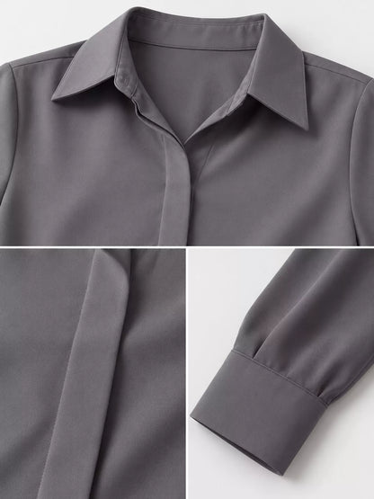 Button Up Long-Sleeve Shirt - Gray - View 8