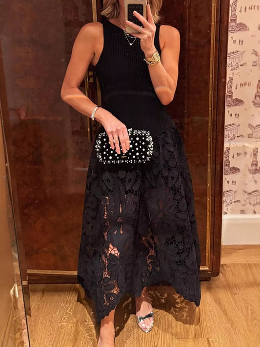 Sleeveless Ribbed Crochet Midi Dress - product photo 2