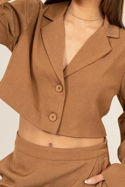 HYFVE Cropped Button-Down Blazer - KHAKI - View 4