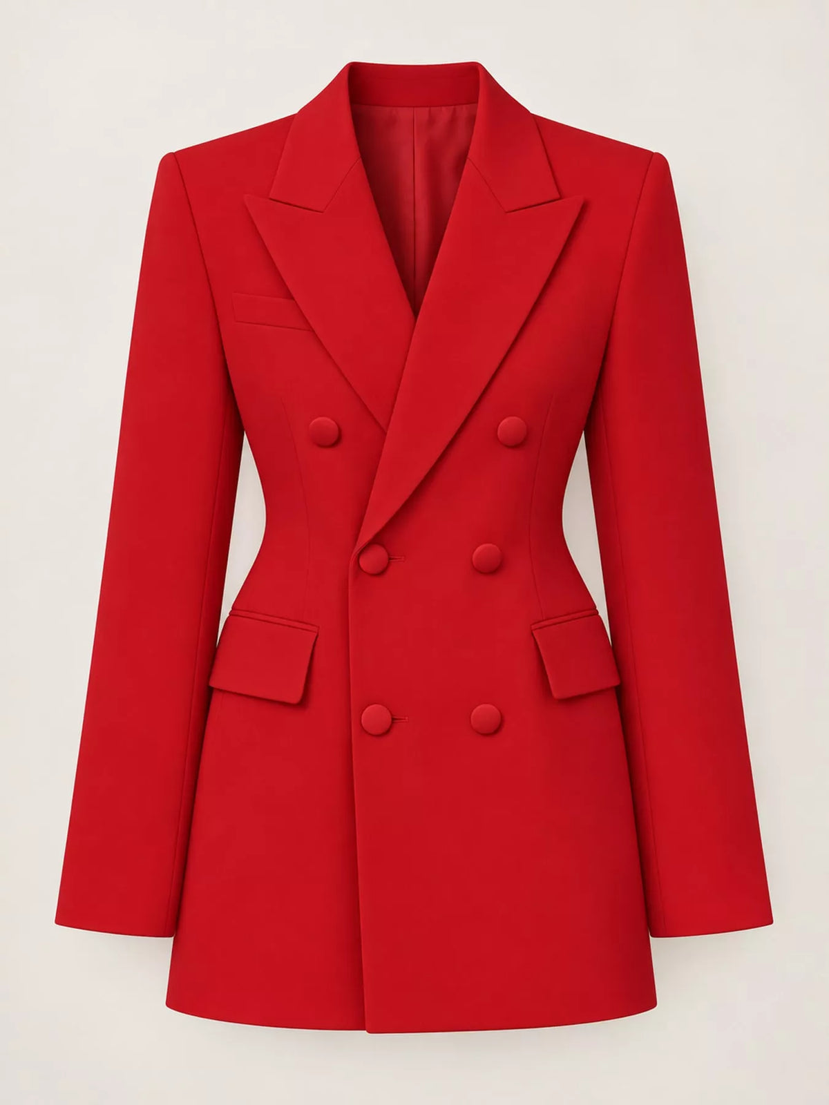 Full Size Double-Breasted Slim-Fit Blazer Plus Size - Red - View 17