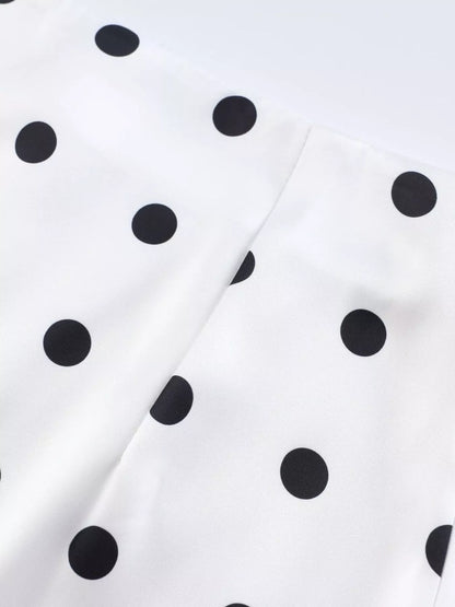 Polka Dot Midi Skirt with Lace Trim - White - View 14
