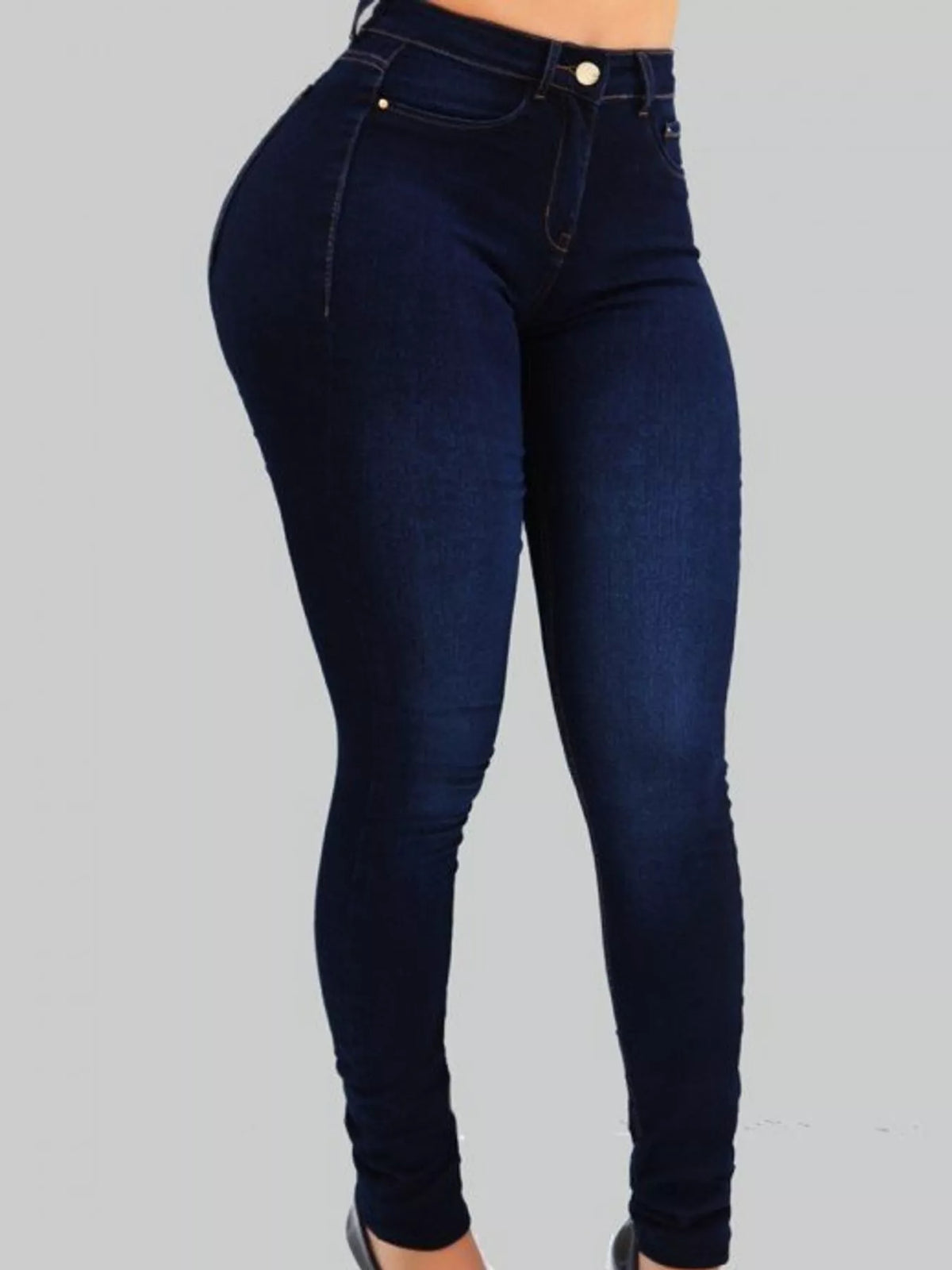 High-Waisted Sculpting Skinny Jeans - Dark Blue - View 1