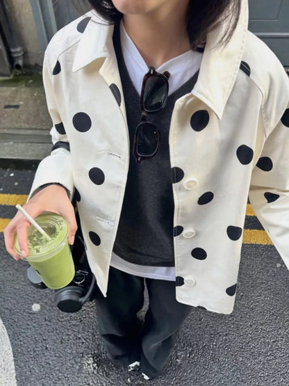 Polka Dot Button-Down Jacket - White - View 3