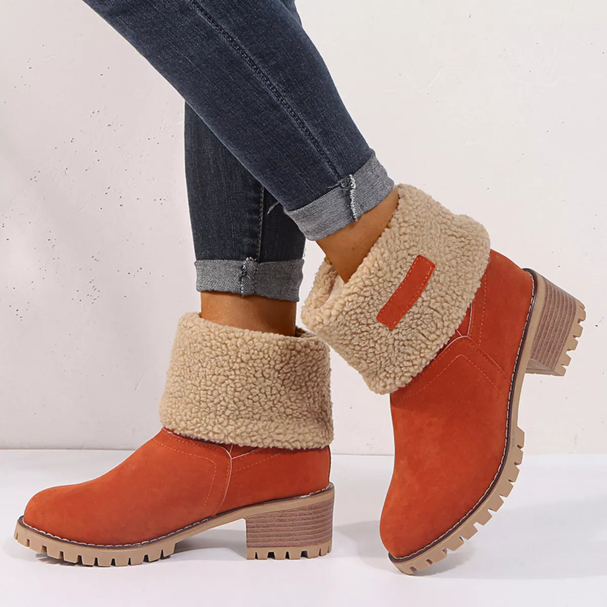 Round Toe Block Heels Boots - orange - View 18