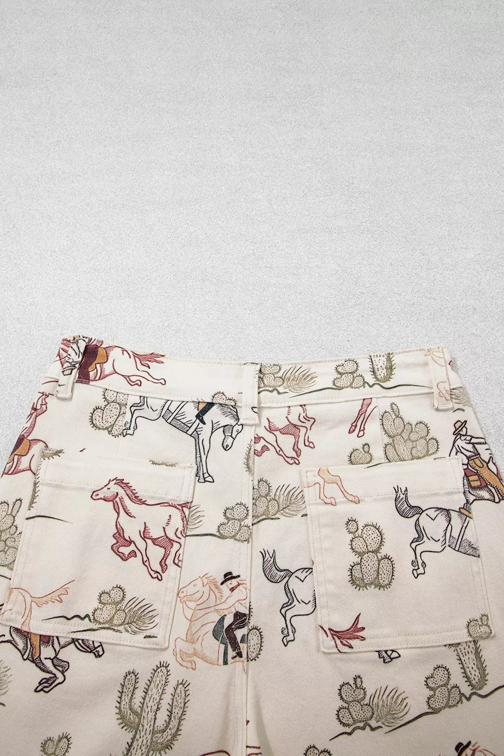 Western Print Straight Leg Ankle-Length Pocket Jeans - Beige - View 9