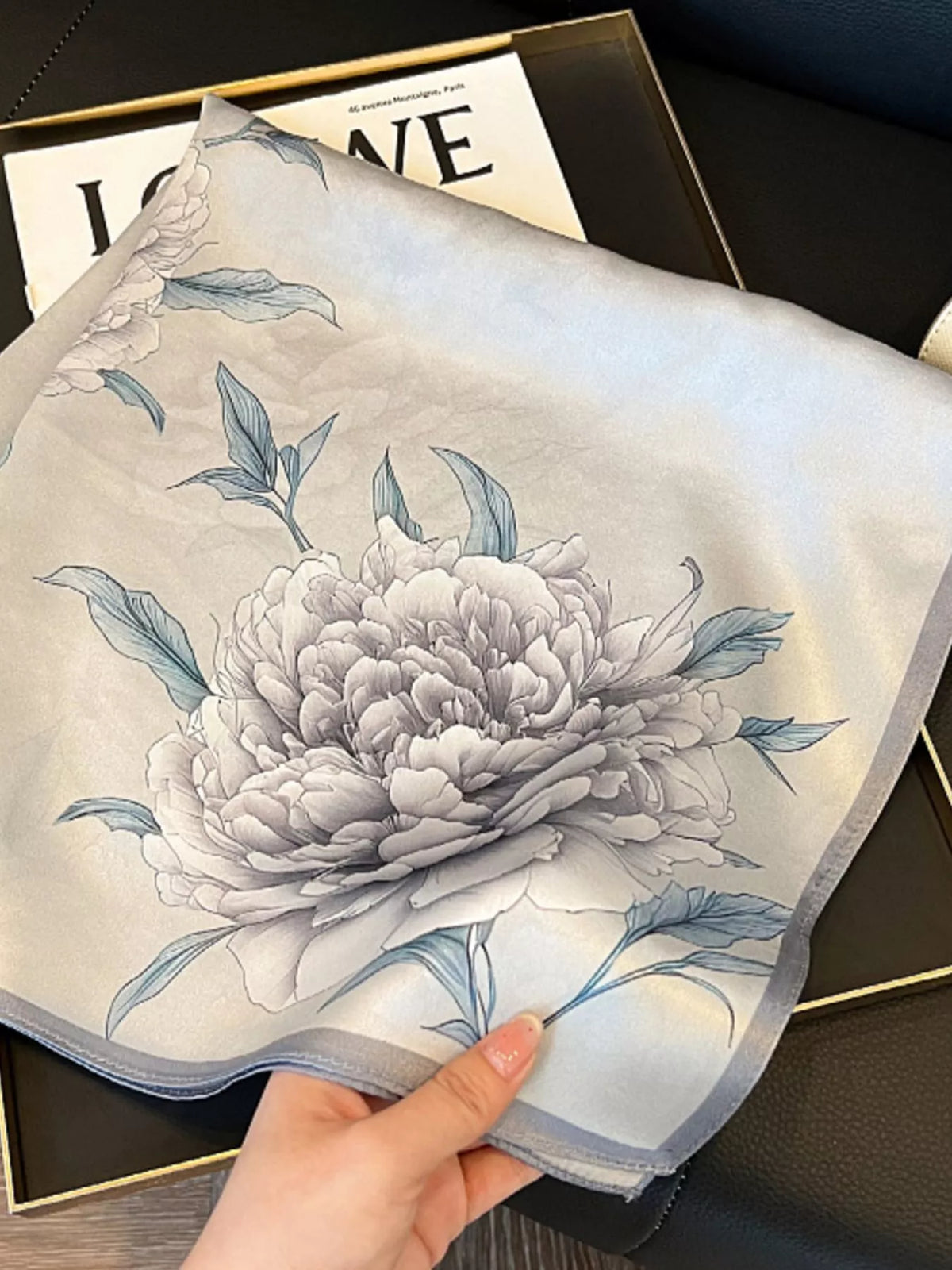 Floral Print Silk Square Scarf - Light Gray - View 3
